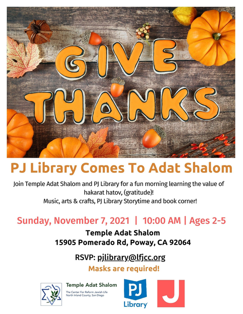 Banner Image for PJ Library Hakarat hatov (Gratitude) Giving Thanks Program